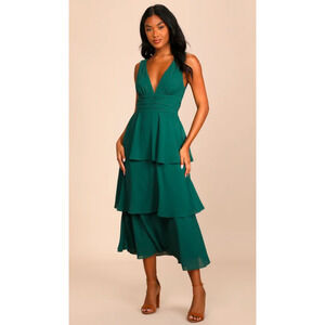 NWT Lulus womens Sz large emerald green sleeveless tiered midi dress